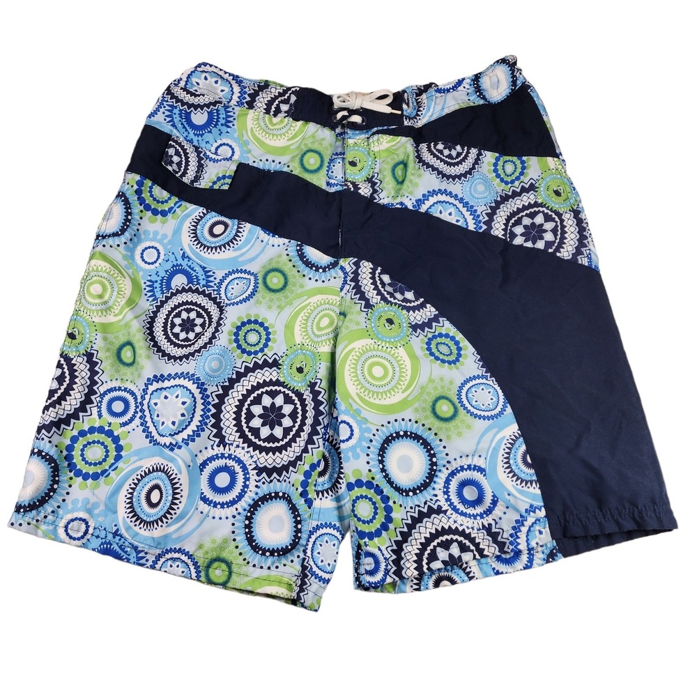 Joe Boxer Board Shorts L Men Floral‎ Blue Green Functional Fly Inseam 9" Surf